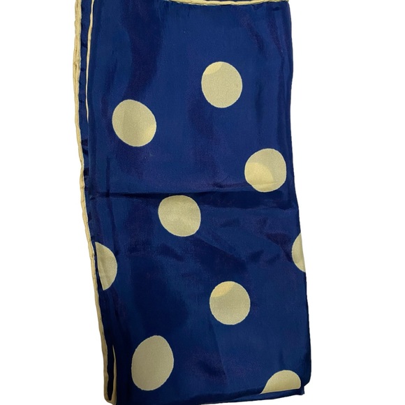 Vintage Roy Thirkell Silk Scarf. Royal Blue w/white polka dots. Worn. - Picture 4 of 4